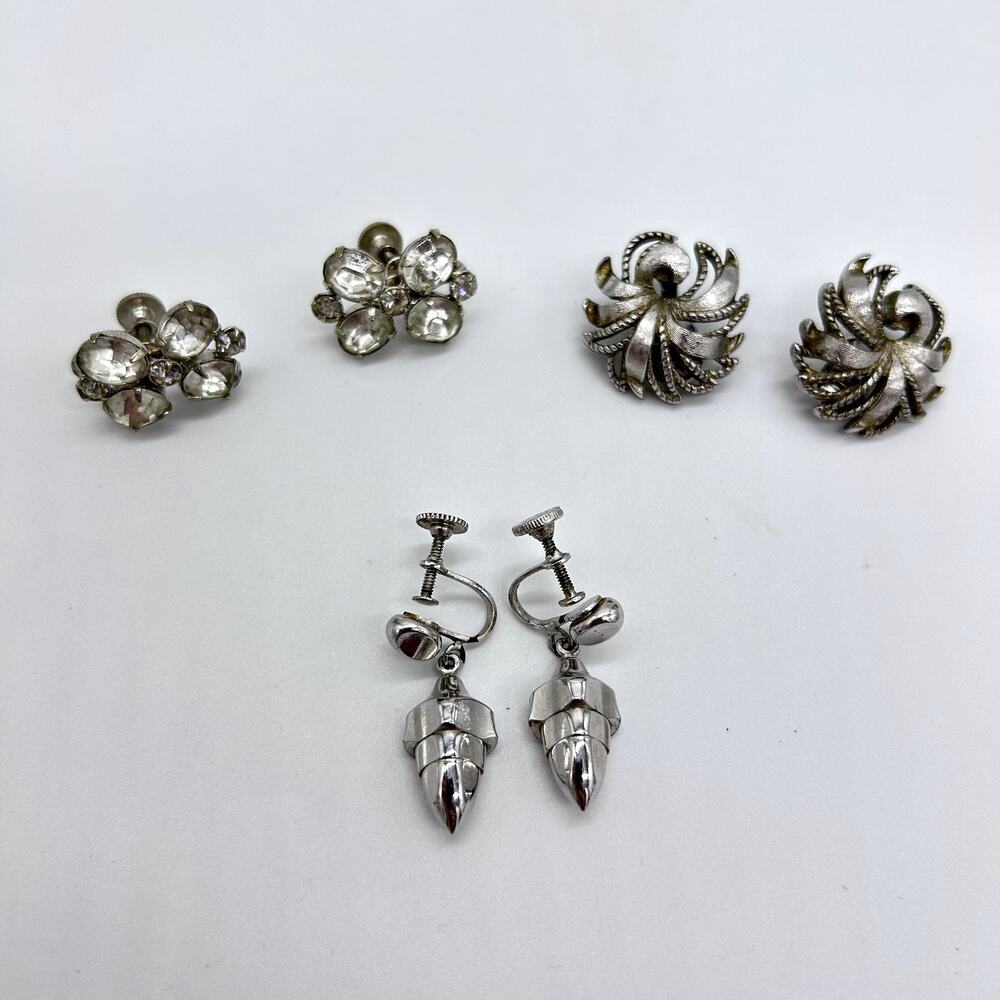 Vintage Clip On Screw Back Earring Lot Silver Tone Costume Jewelry A Few Signed